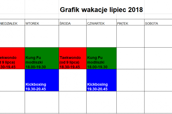 Grafik zajęć lipiec 2018