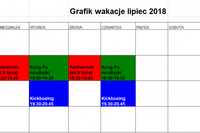 Grafik zajęć lipiec 2018